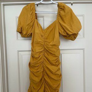 Yellow Puff Sleeve Mini Dress
